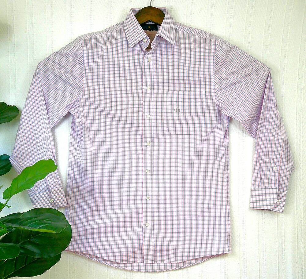 New Stafford Travel Performance Blue Pink Button Up Shirt Regular Fit 15 (32-33)